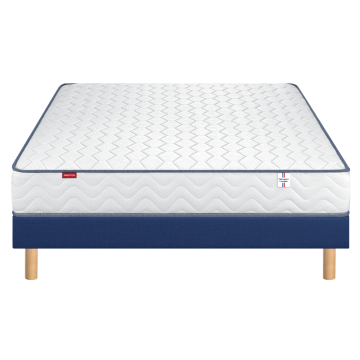 Ensemble matelas mousse clear, sommier en kit déco et pieds 140x190 Couleur  blanc Merinos