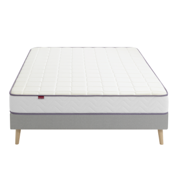 Ensemble matelas mousse clear, sommier en kit déco et pieds 140x190 Couleur  blanc Merinos