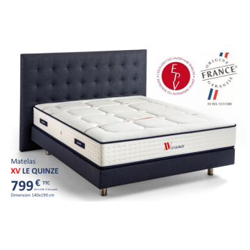 Ensemble Matelas Sommier 140 x 190 DUREV BY DUVIVIER Lit Luxe Ferme 140x190  pied vernis naturel