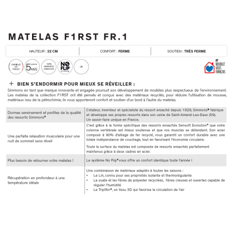 Matelas Simmons First FR.1 - 600 ressorts ensachés SenSoft Evolution