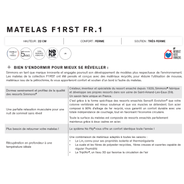 Matelas Simmons First FR.1 - 600 ressorts ensachés SenSoft Evolution