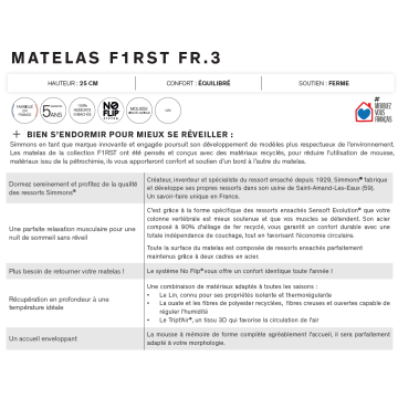 Matelas Simmons First FR.3 - 630 ressorts ensachés SenSoft Evolution