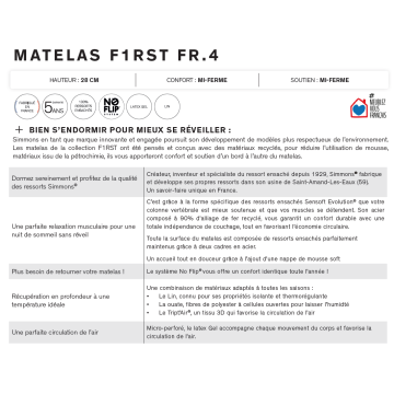Matelas Simmons First FR.4 - 713 ressorts ensachés SenSoft Evolution