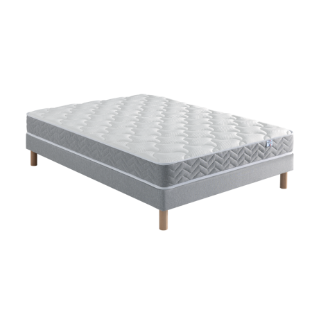 Ensemble Matelas Douces Nuits Remory 667 ressorts ensachés + 2 cm Viscoélastique + Sommier Base Ferme