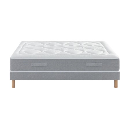 Ensemble Matelas Douces Nuits Mirage Mousse HR 35kg/m3 + Viscoélastique + Sommier Base Ferme