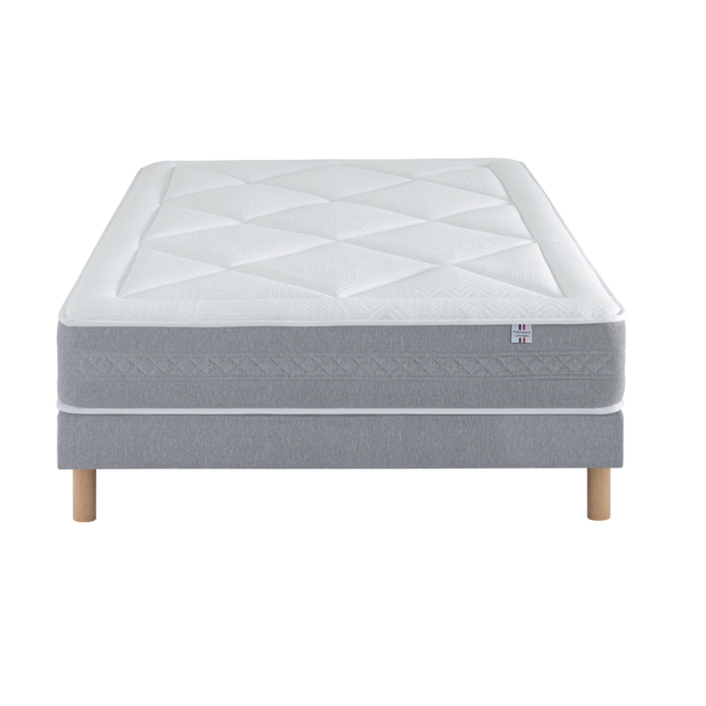 Ensemble Matelas Douces Nuits Riviera 744 ressorts ensachés + 4 cm Viscoélastique + Sommier Base Ferme